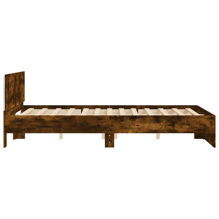 Bedframe met hoofdeinde en LED gerookt eikenkleurig 160x200 cm 160 x 200 cm Gerookt eiken