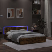 Bedframe 160x200 cm gerookt eiken met LED hoofdeinde