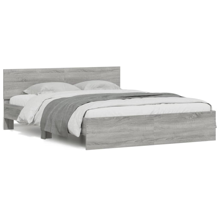 Bedframe met hoofdeinde en LED-licht grijs sonoma 160x200 cm 160 x 200 cm Grijs sonoma