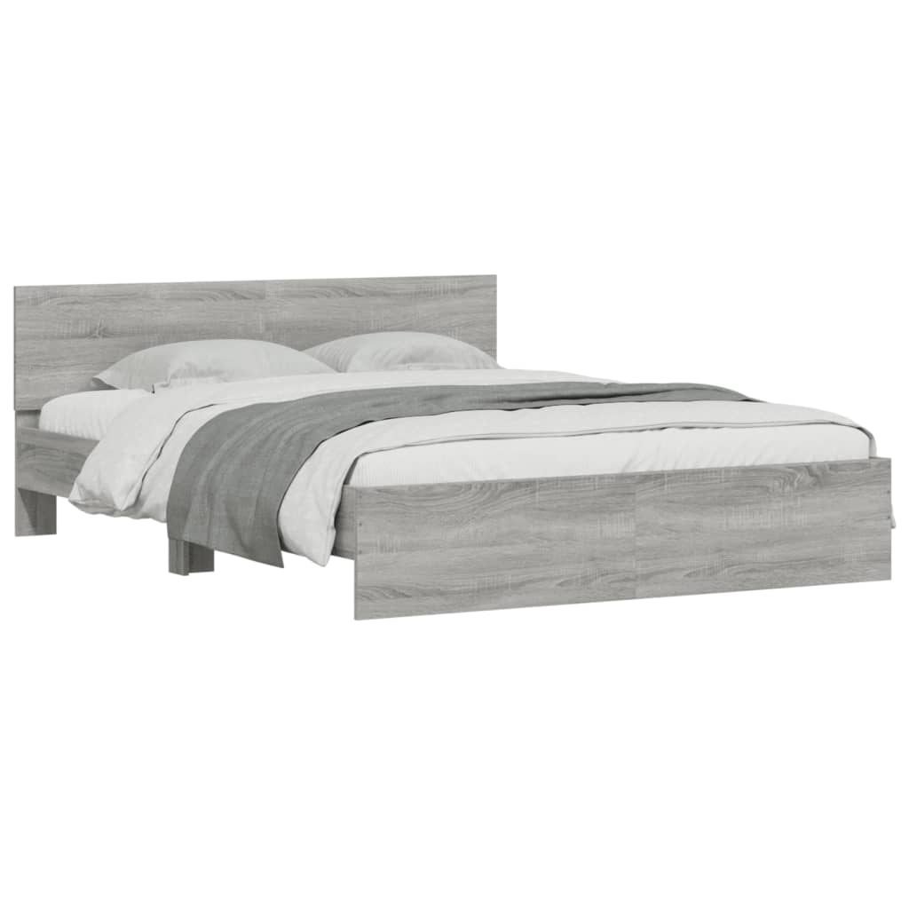 Bedframe met hoofdeinde en LED-licht grijs sonoma 160x200 cm 160 x 200 cm Grijs sonoma