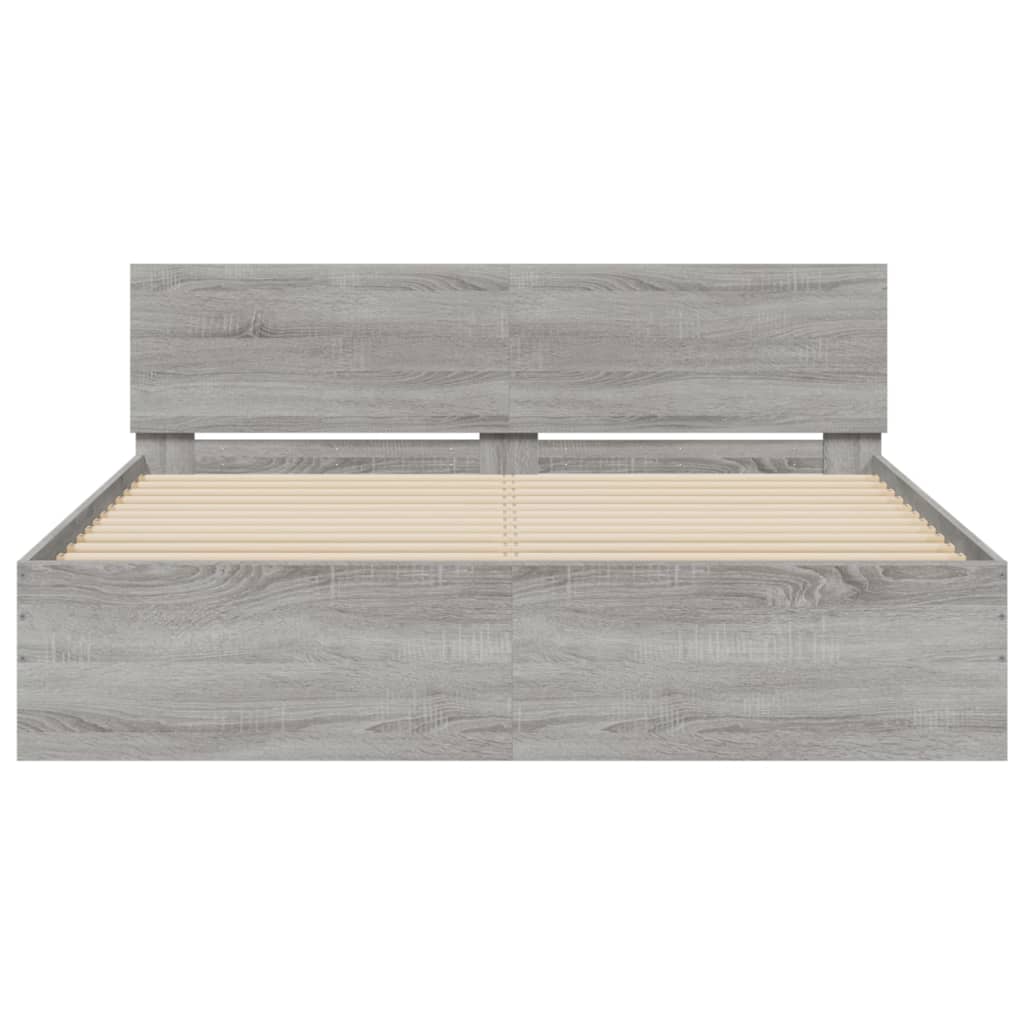 Bedframe met hoofdeinde en LED-licht grijs sonoma 160x200 cm 160 x 200 cm Grijs sonoma
