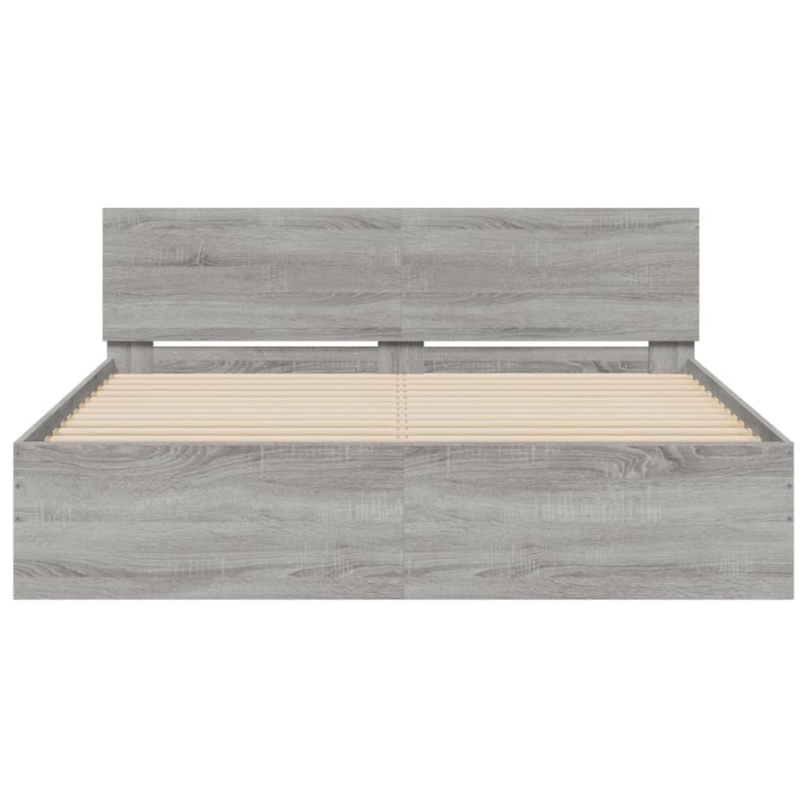 Bedframe met hoofdeinde en LED-licht grijs sonoma 160x200 cm 160 x 200 cm Grijs sonoma