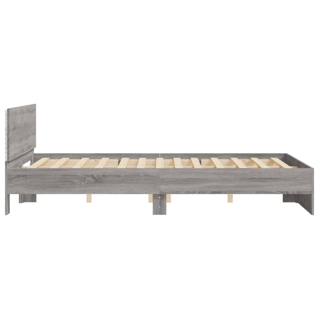 Bedframe met hoofdeinde en LED-licht grijs sonoma 160x200 cm 160 x 200 cm Grijs sonoma