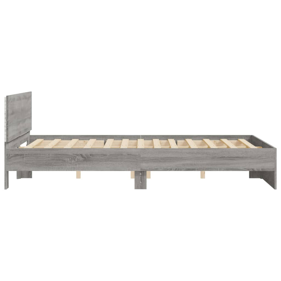 Bedframe met hoofdeinde en LED-licht grijs sonoma 160x200 cm 160 x 200 cm Grijs sonoma