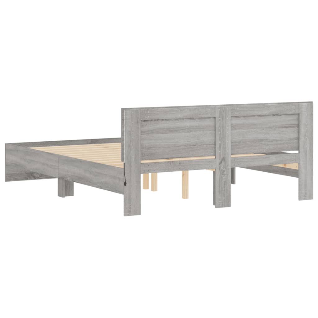 Bedframe met hoofdeinde en LED-licht grijs sonoma 160x200 cm 160 x 200 cm Grijs sonoma