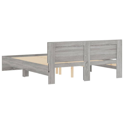 Bedframe met hoofdeinde en LED-licht grijs sonoma 160x200 cm 160 x 200 cm Grijs sonoma
