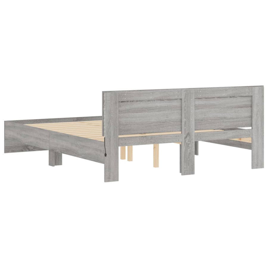Bedframe met hoofdeinde en LED-licht grijs sonoma 160x200 cm 160 x 200 cm Grijs sonoma