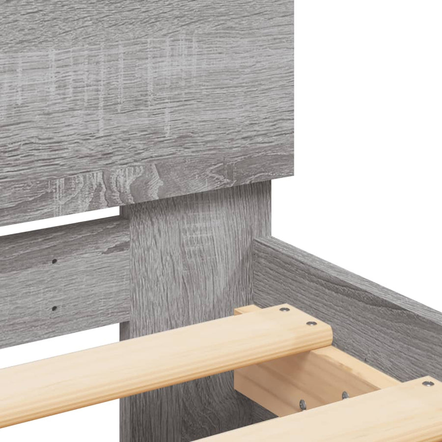 Bedframe met hoofdeinde en LED-licht grijs sonoma 160x200 cm 160 x 200 cm Grijs sonoma
