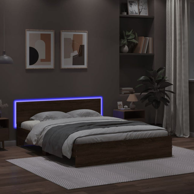 Bedframe met hoofdeinde en LED bruin eikenkleurig 160x200 cm 160 x 200 cm bruin eikenkleur