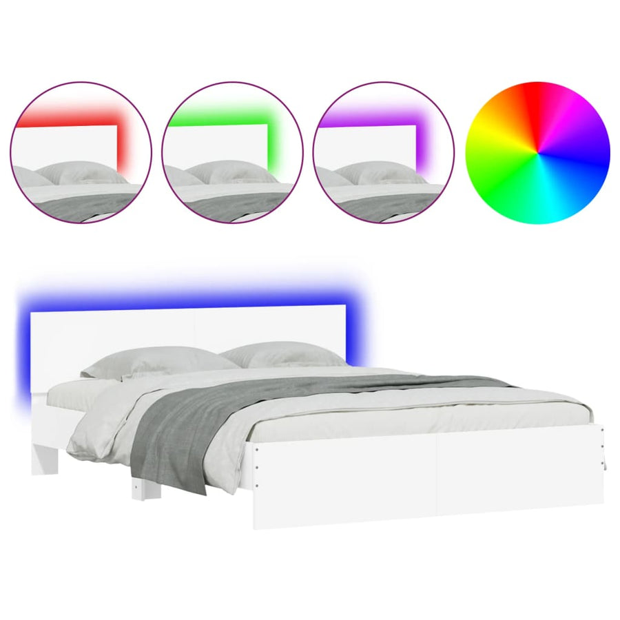 Bedframe Met Hoofdeinde En Led Wit 150 x 200 cm