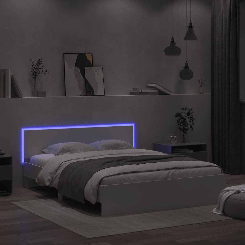 Bedframe Met Hoofdeinde En Led Wit 150 x 200 cm