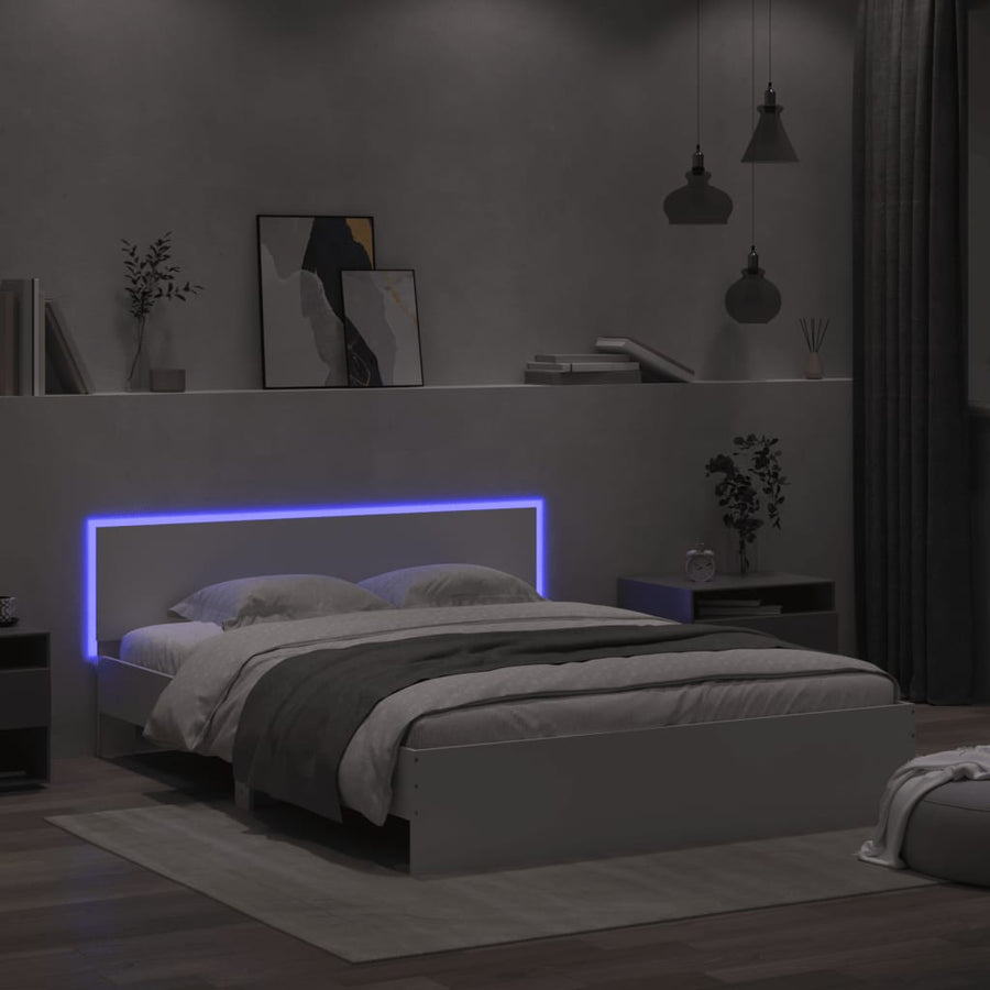 Bedframe Met Hoofdeinde En Led Wit 150 x 200 cm