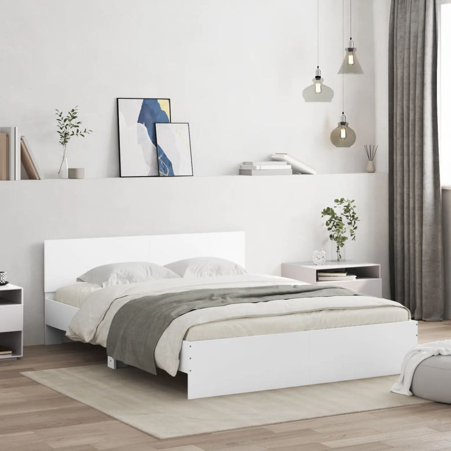 Bedframe Met Hoofdeinde En Led Wit 150 x 200 cm