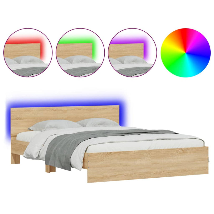 Bedframe Met Hoofdeinde En Led Kleurig Sonoma eiken 150 x 200 cm