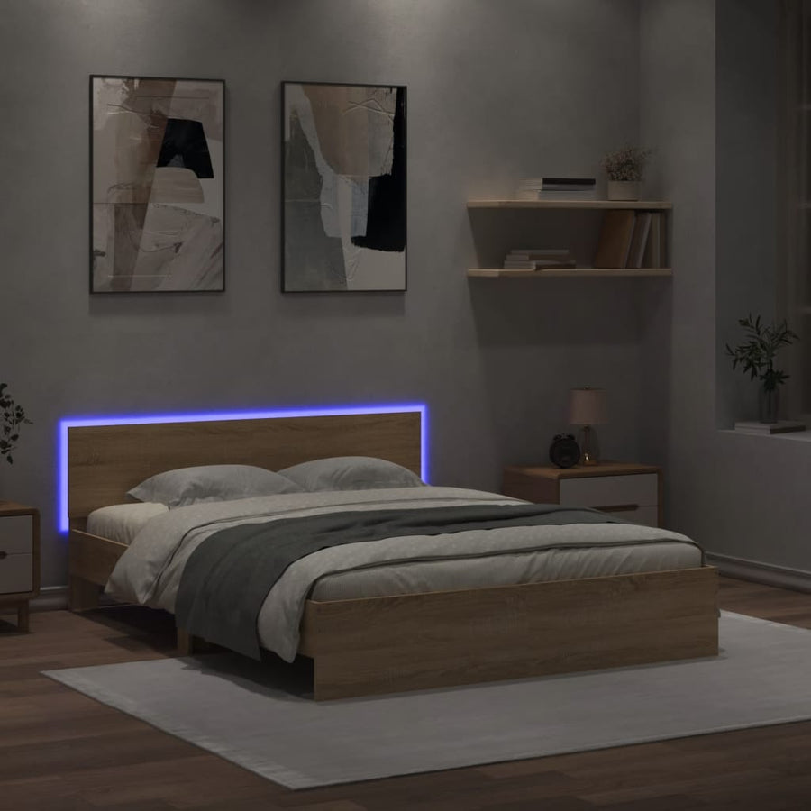 Bedframe Met Hoofdeinde En Led Kleurig Sonoma eiken 150 x 200 cm