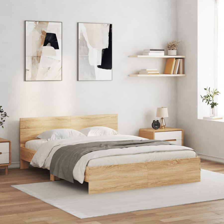 Bedframe Met Hoofdeinde En Led Kleurig Sonoma eiken 150 x 200 cm