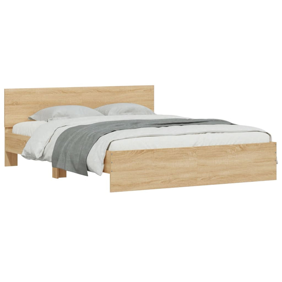 Bedframe Met Hoofdeinde En Led Kleurig Sonoma eiken 150 x 200 cm