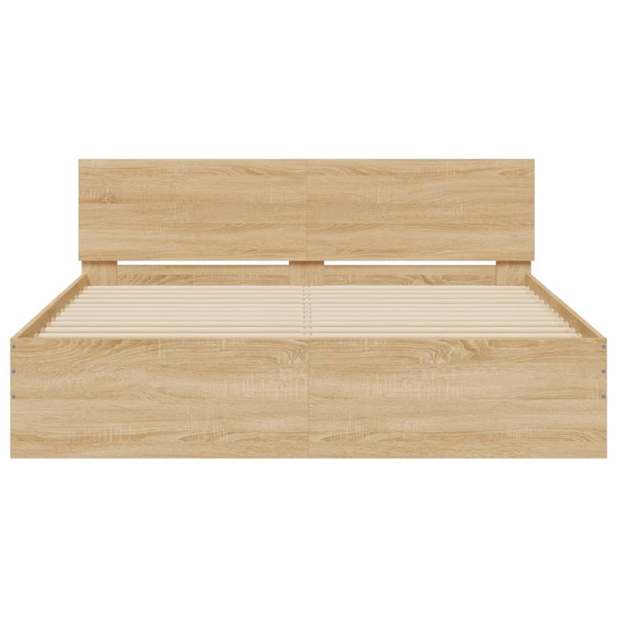 Bedframe Met Hoofdeinde En Led Kleurig Sonoma eiken 150 x 200 cm