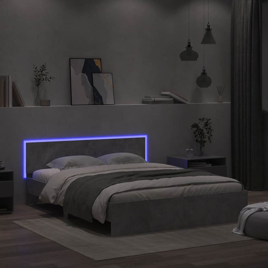 Bedframe met hoofdeinde en LED betongrijs 150x200 cm