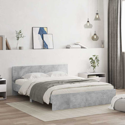 Bedframe met hoofdeinde en LED betongrijs 150x200 cm