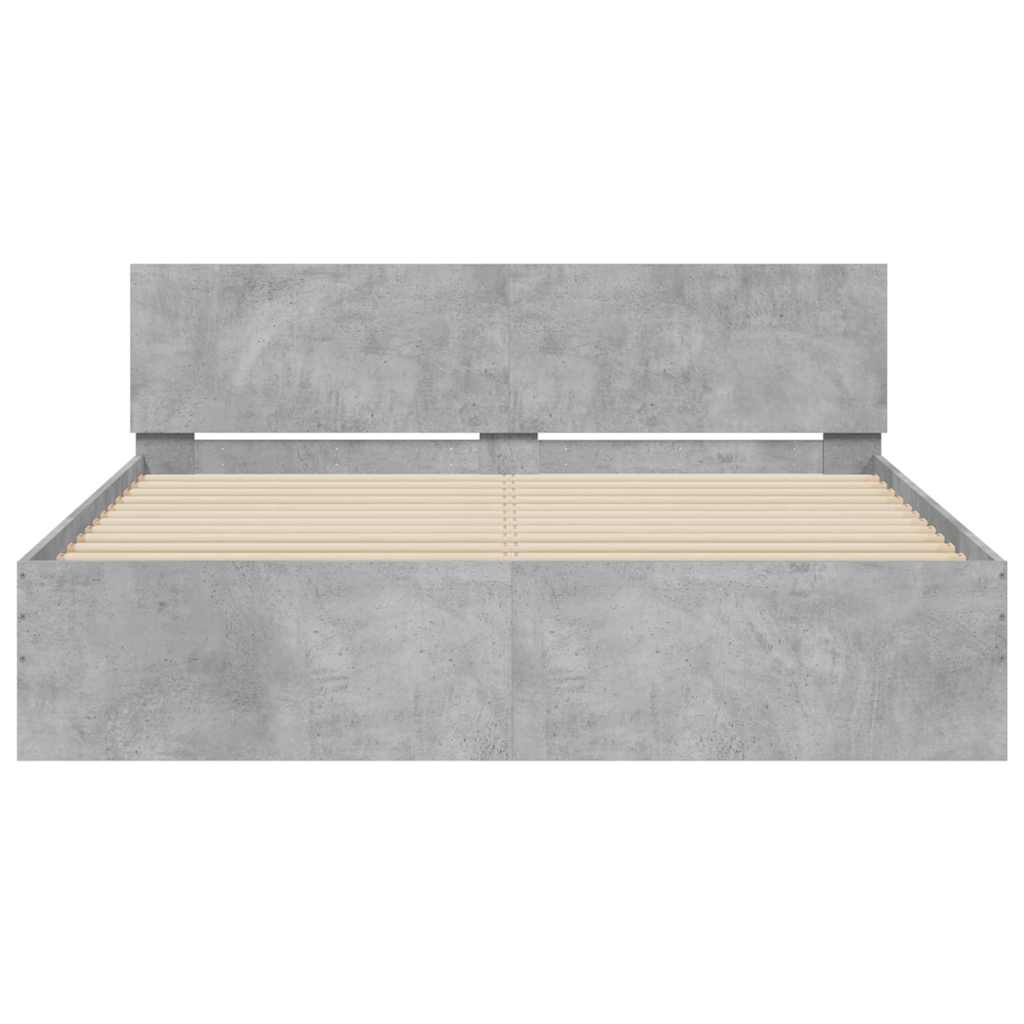 Bedframe met hoofdeinde en LED betongrijs 150x200 cm