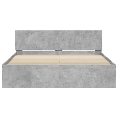 Bedframe met hoofdeinde en LED betongrijs 150x200 cm