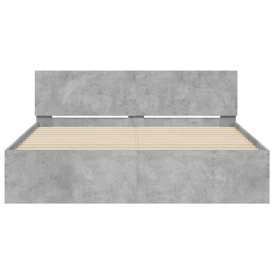 Bedframe met hoofdeinde en LED betongrijs 150x200 cm