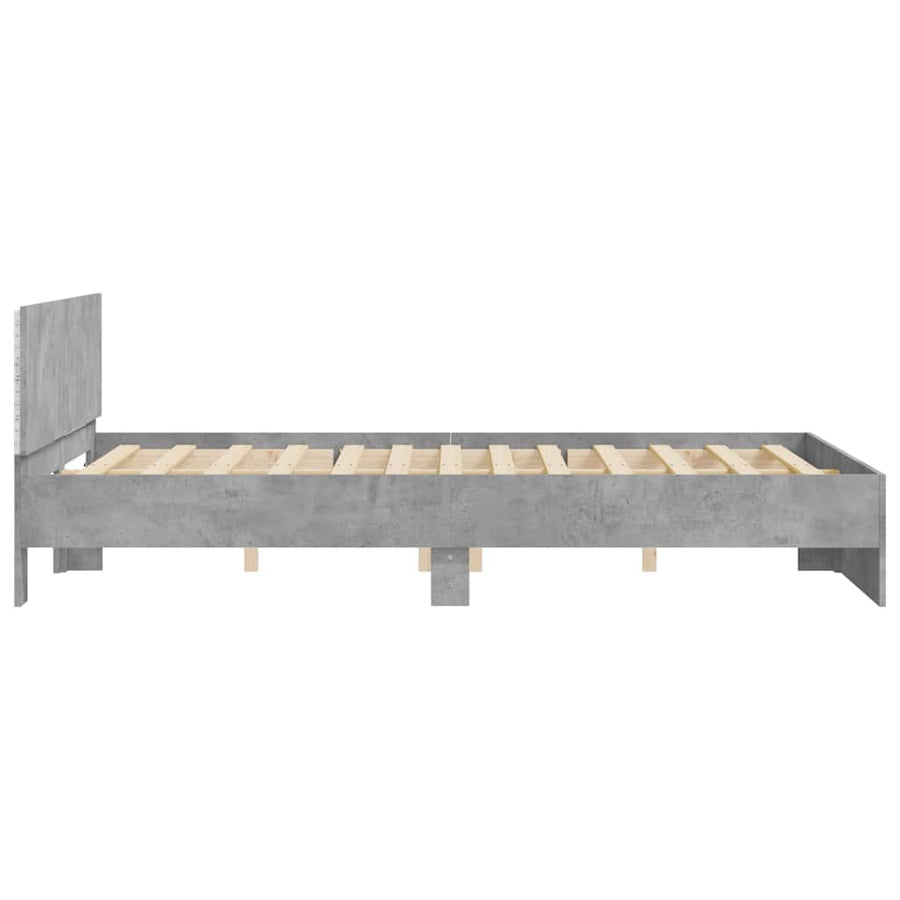 Bedframe met hoofdeinde en LED betongrijs 150x200 cm