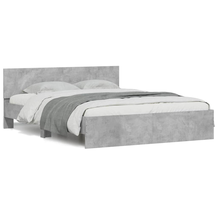 Bedframe met hoofdeinde en LED betongrijs 150x200 cm