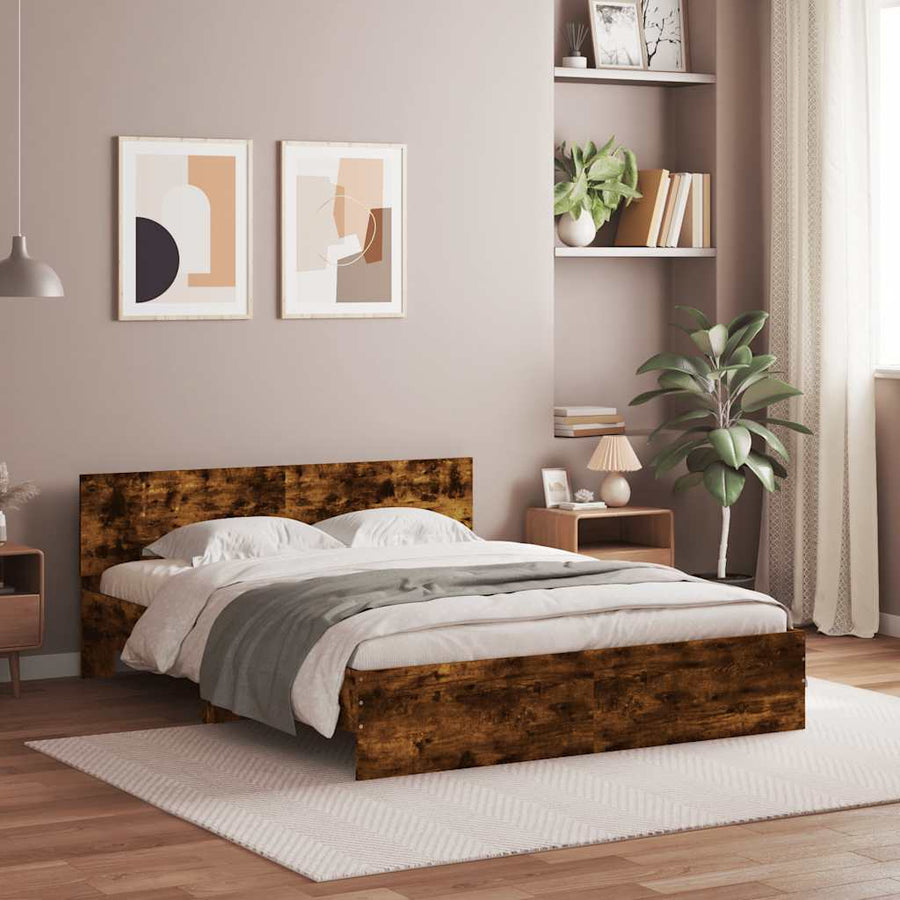 Bedframe met hoofdeinde en LED gerookt eikenkleurig 150x200 cm