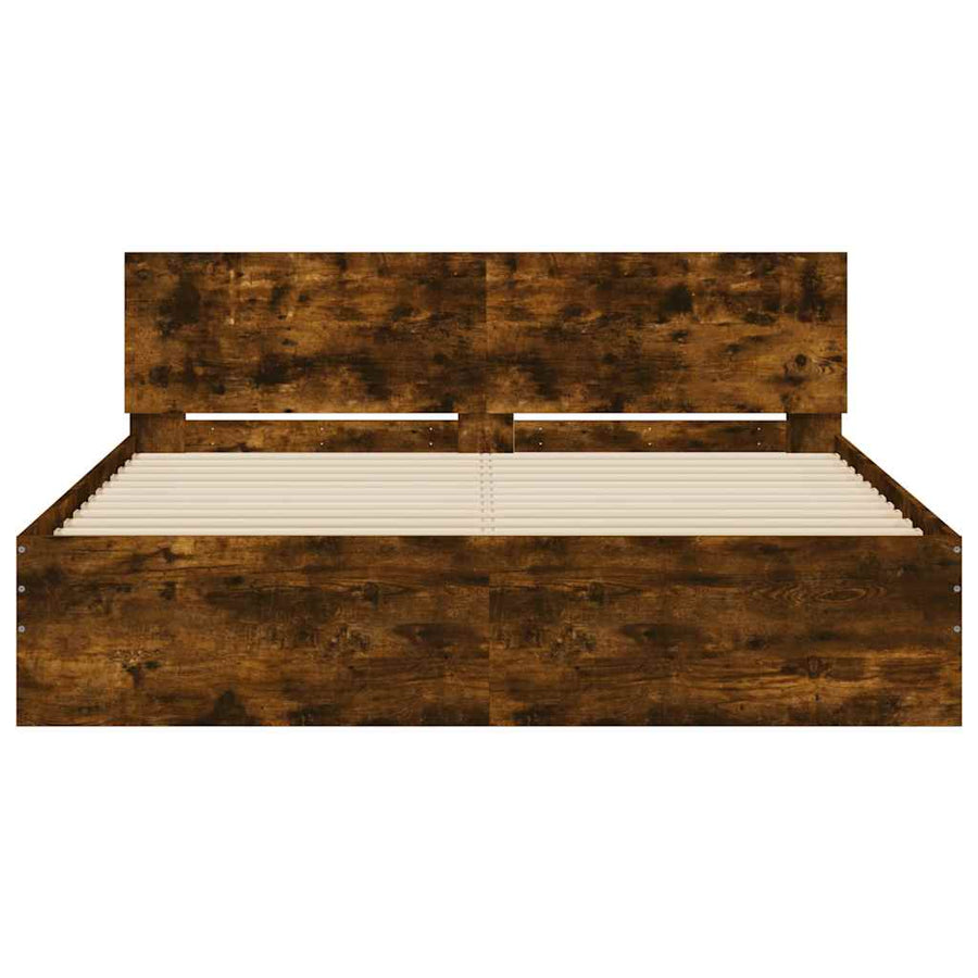 Bedframe met hoofdeinde en LED gerookt eikenkleurig 150x200 cm