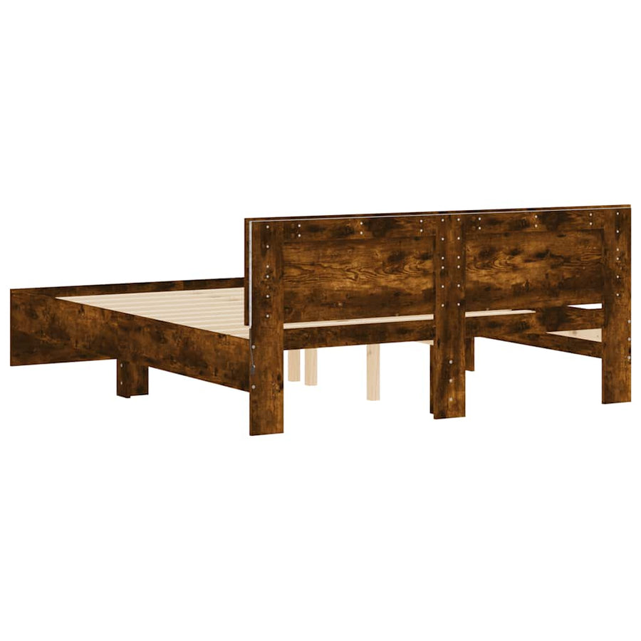 Bedframe met hoofdeinde en LED gerookt eikenkleurig 150x200 cm