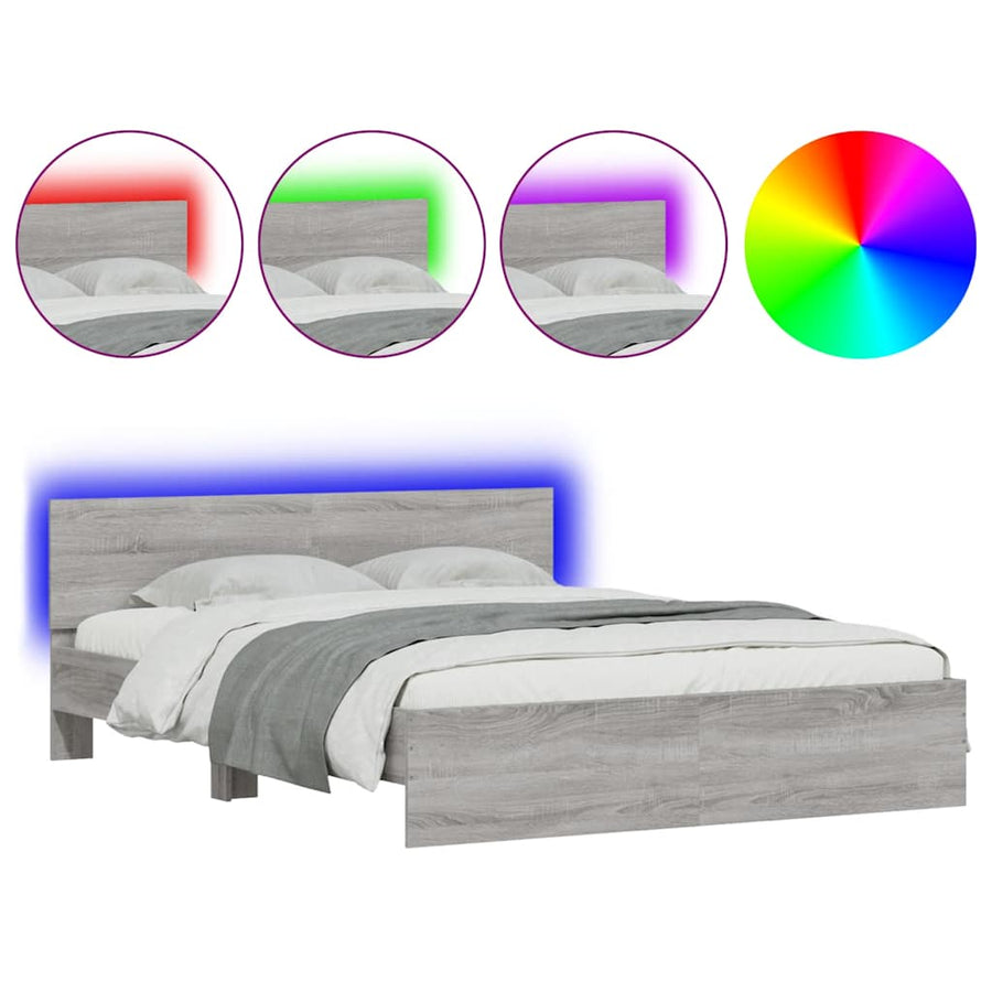 Bedframe met hoofdeinde en LED grijs sonoma eiken 150x200 cm
