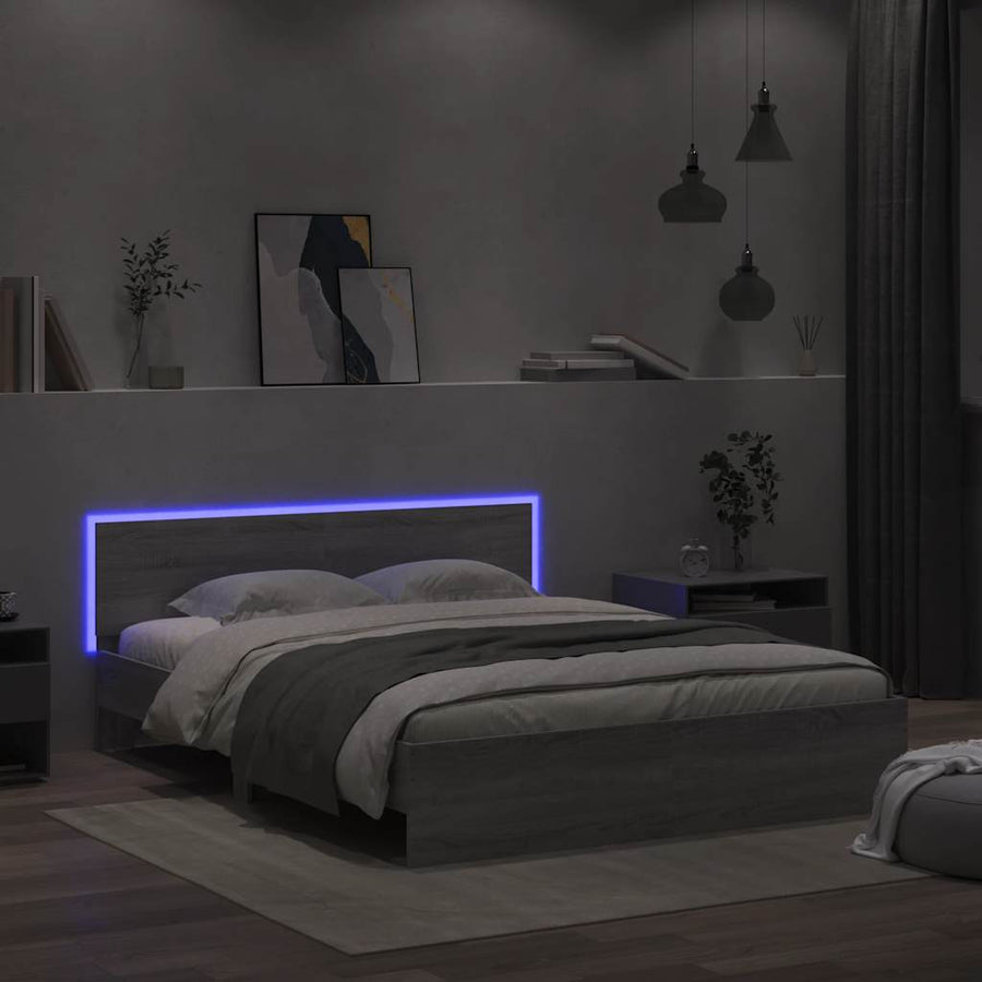 Bedframe met hoofdeinde en LED grijs sonoma eiken 150x200 cm