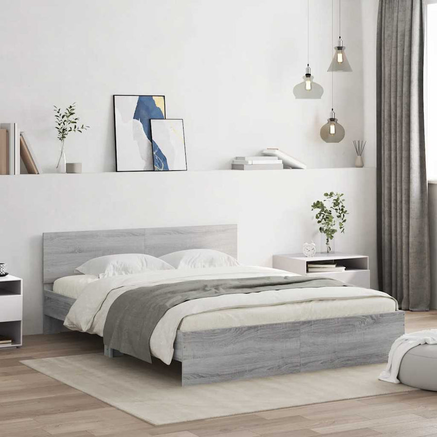 Bedframe met hoofdeinde en LED grijs sonoma eiken 150x200 cm