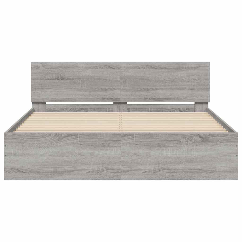 Bedframe met hoofdeinde en LED grijs sonoma eiken 150x200 cm