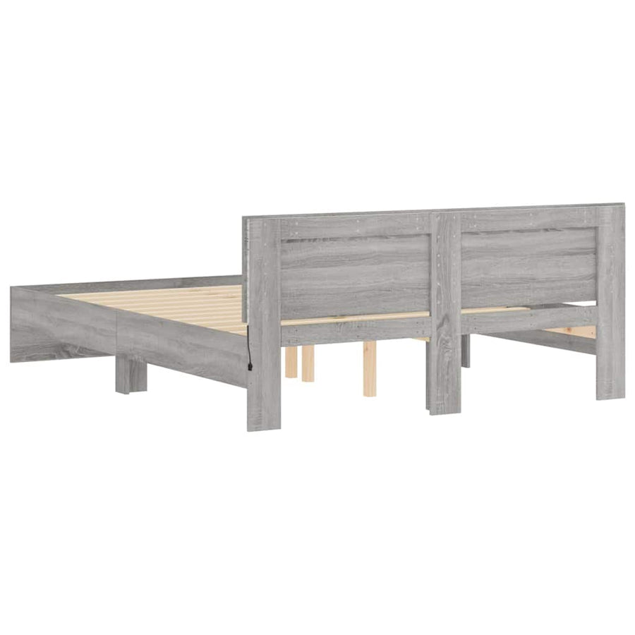 Bedframe met hoofdeinde en LED grijs sonoma eiken 150x200 cm