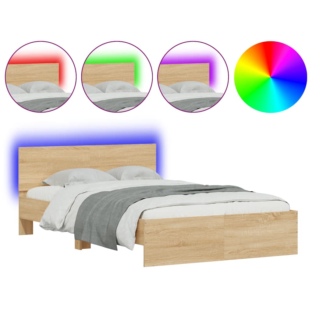 Bedframe met hoofdeinde en LED sonoma eikenkleurig 140x200 cm