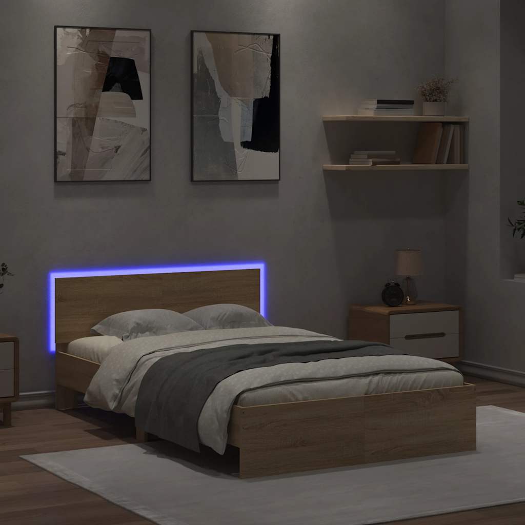 Bedframe met hoofdeinde en LED sonoma eikenkleurig 140x200 cm