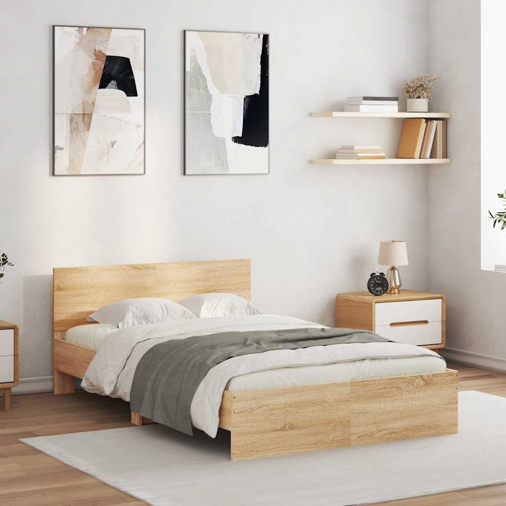 Bedframe met hoofdeinde en LED sonoma eikenkleurig 140x200 cm