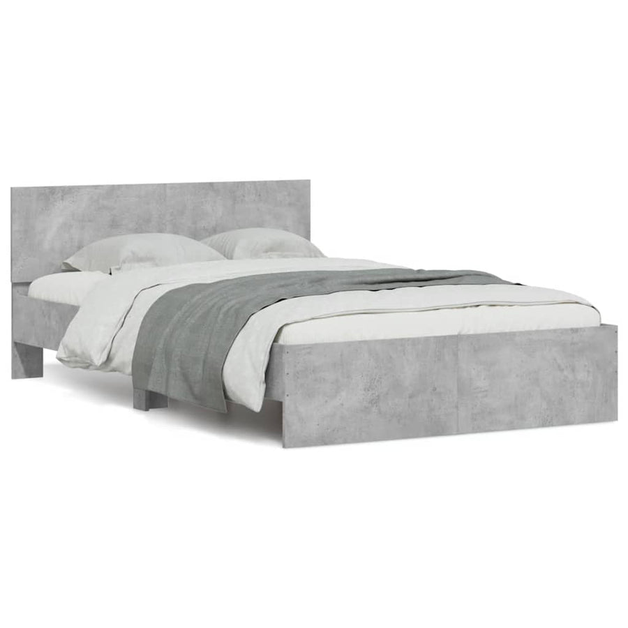 Bedframe met hoofdeinde en LED betongrijs 140x200 cm
