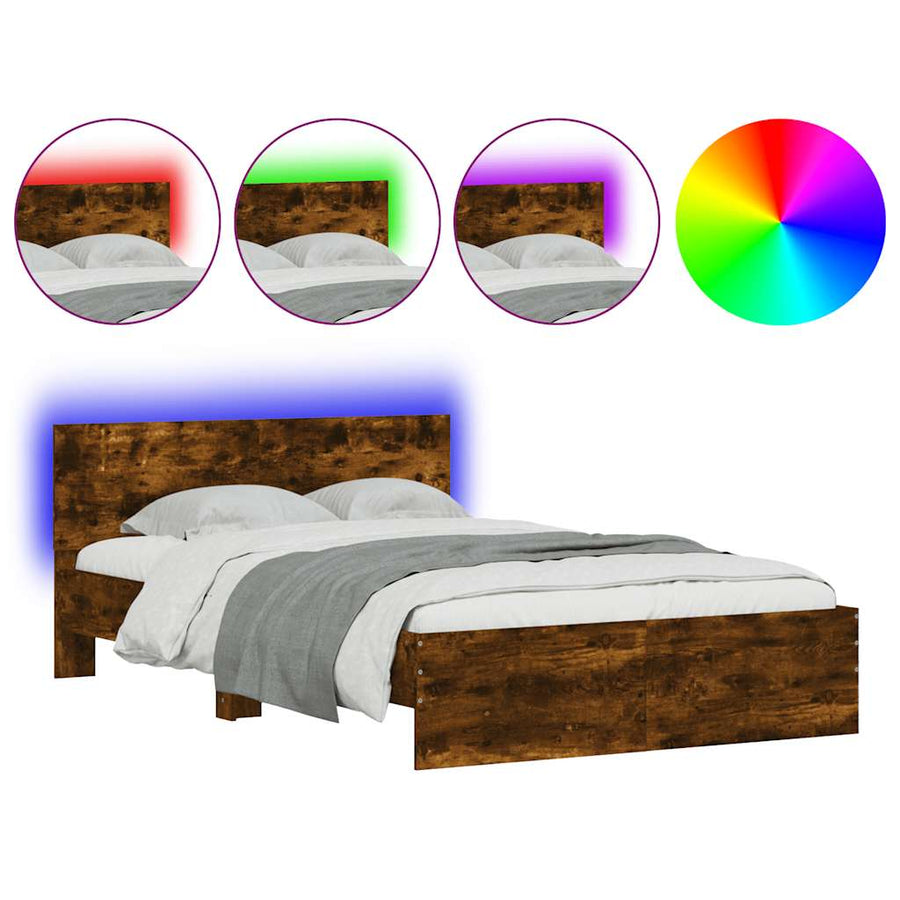 Bedframe met hoofdeinde en LED gerookt eikenkleurig 140x200 cm