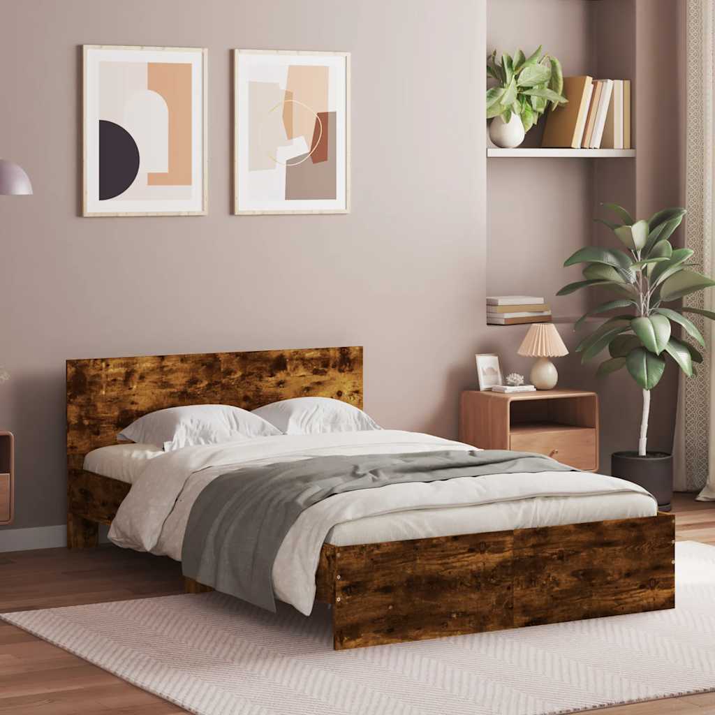 Bedframe met hoofdeinde en LED gerookt eikenkleurig 140x200 cm