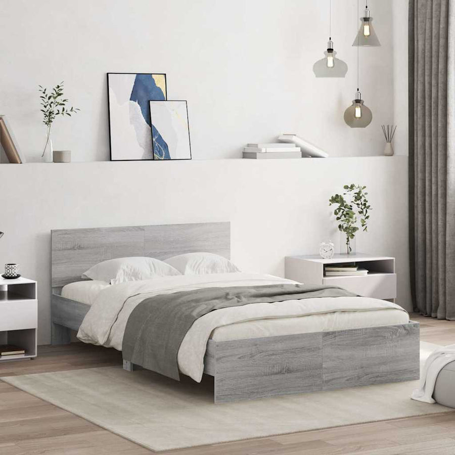 Bedframe met hoofdeinde en LED grijs sonoma eiken 140x200 cm