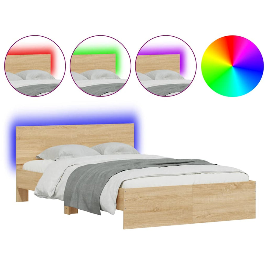 Bedframe met hoofdeinde en LED sonoma eikenkleurig 120x200 cm