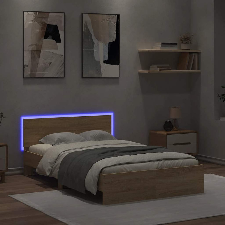 Bedframe met hoofdeinde en LED sonoma eikenkleurig 120x200 cm
