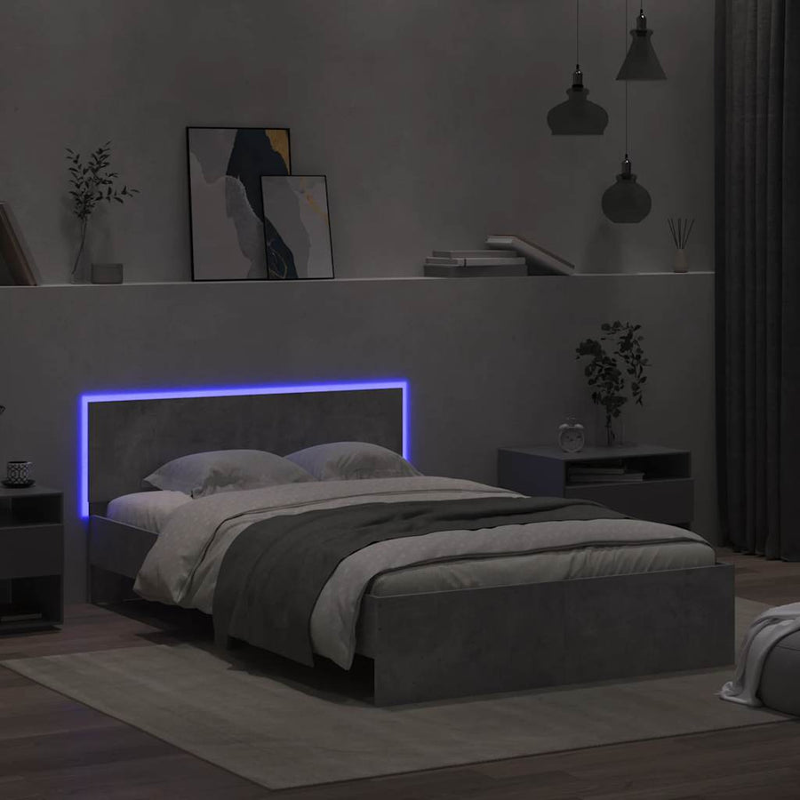Bedframe met hoofdeinde en LED betongrijs 120x200 cm
