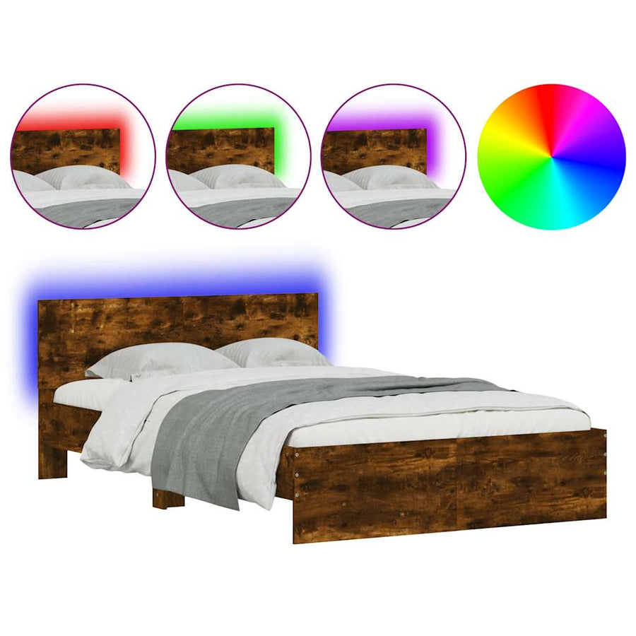 Bedframe met hoofdeinde en LED gerookt eikenkleurig 120x200 cm