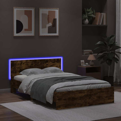 Bedframe met hoofdeinde en LED gerookt eikenkleurig 120x200 cm