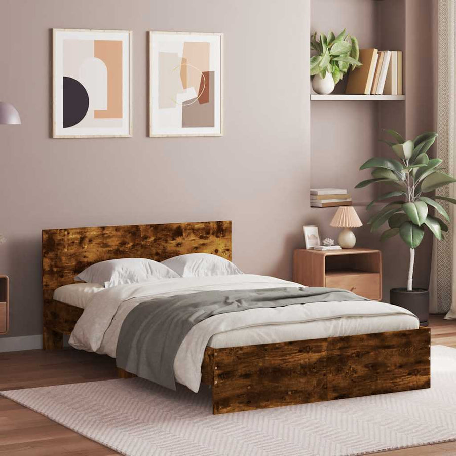 Bedframe met hoofdeinde en LED gerookt eikenkleurig 120x200 cm